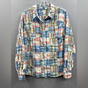 LL Bean Womens Patchwork Plaid Button Down Shirt Long Sleeve Plaid Casual Size M